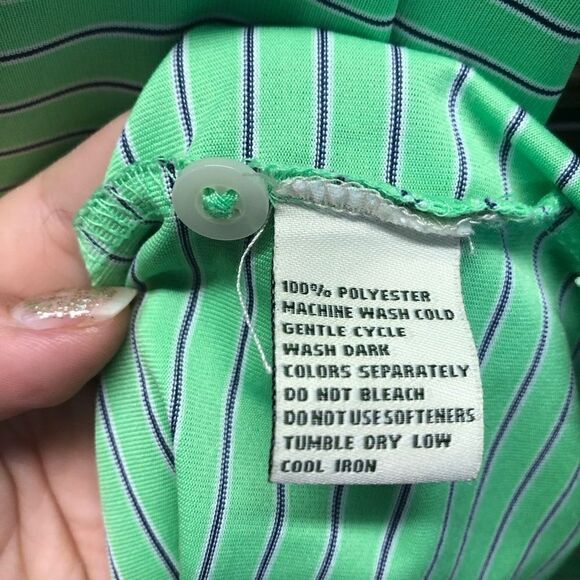 Donald Ross Size Extra Large (XL) Lime Green and Navy Striped Polo - Picture 3 of 4